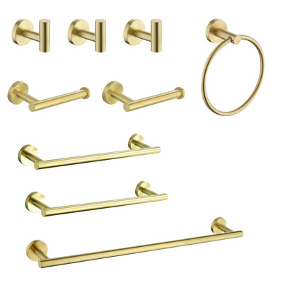 9 Piece Stainless Steel Bathroom Towel Rack - Brushed Gold, Rust- Build, Enhances Quality Control Assurance Guarantee Treatment,