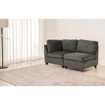 2Pc Modular In Gray, Chenille Upholstery Chairs For Living Space - Fabric Armchairs With Long-Lasting Cushion