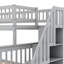 Lit superposé simple au-dessus d'un escalier double avec tablettes de rangement grises, pin et latérales, séparables pour différents besoins