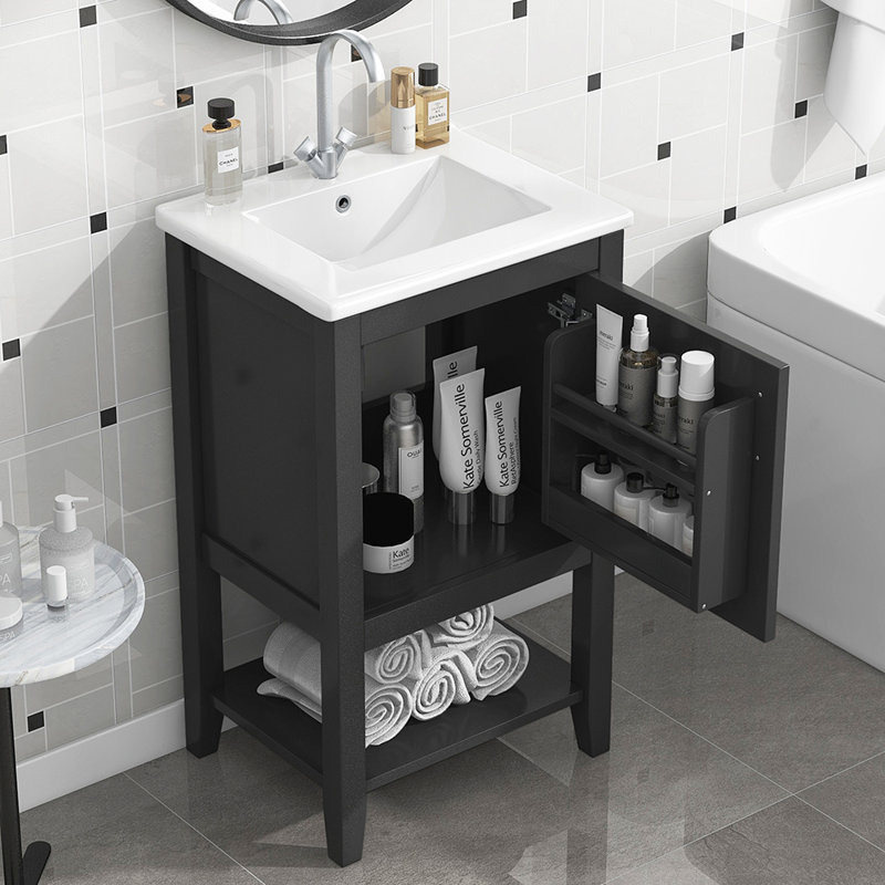 Armoire de salle de bain avec lavabo et porte à fermeture douce et tablette ouverte