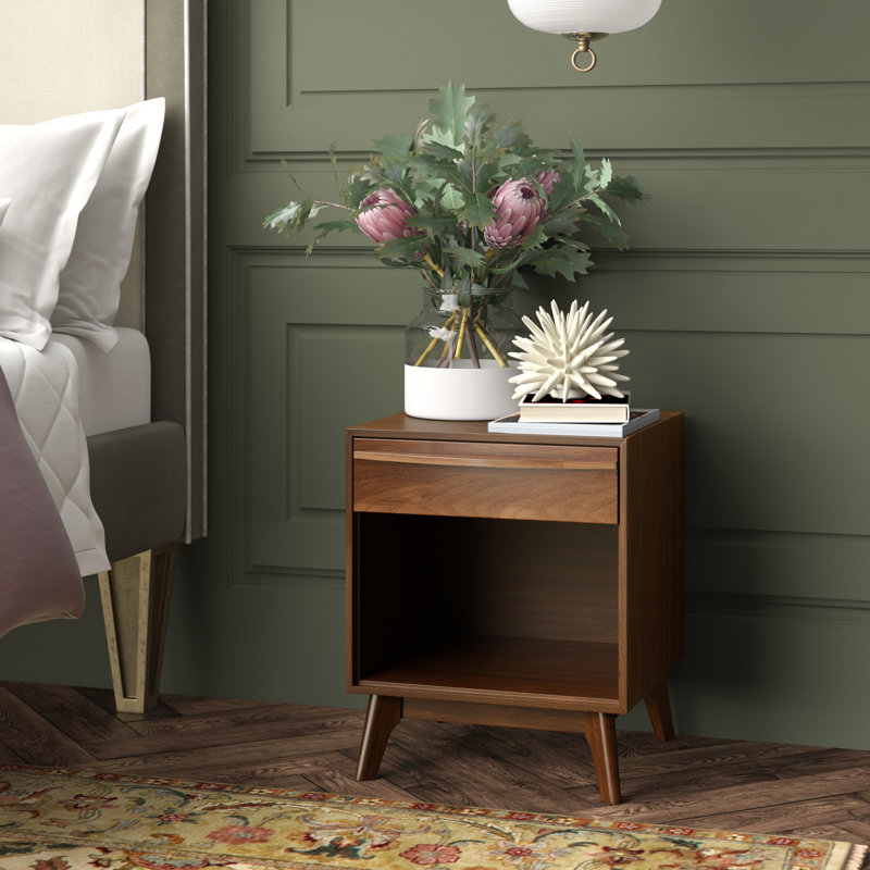 Catalina 1 - Drawer Solid Wood Nightstand, Natural Walnut, Conventional