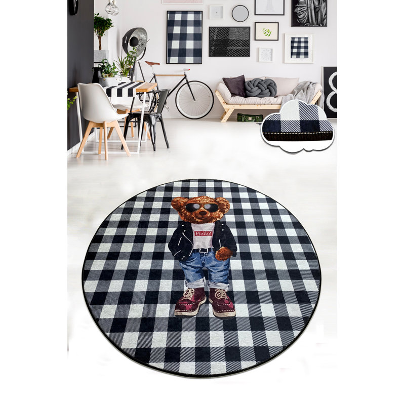 Antibacterial Round Area Rug, 47.2 in Diameter | 100% Polyester, 0.4 in Pile Height, Non-Slip Felt Dot Underside | Machine Washable, Easy Care, Perfect for Living Rooms & Bedrooms, Stylish & Functional Design