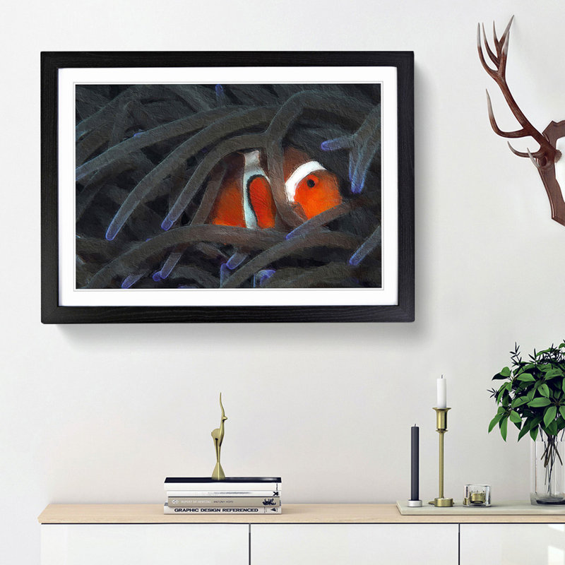 Peeping Clownfish - Picture Frame Painting Print, 36cm H x 48cm W x 2cm D, Black Framed