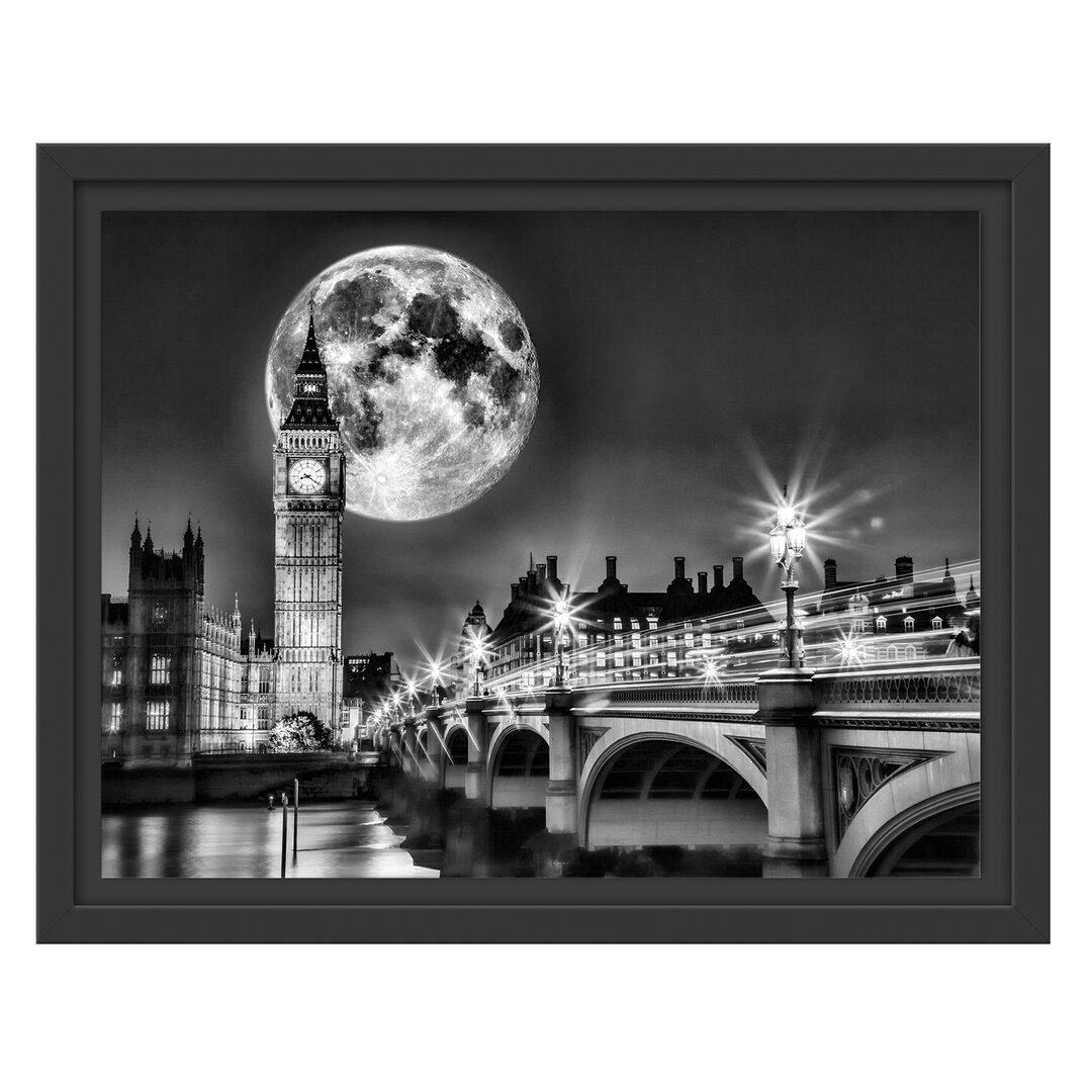 Gerahmtes Wandbild Big Ben vor Mond in London