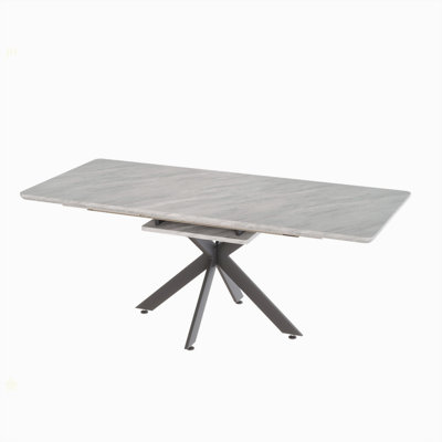 62.4" Extendable 78.15"Very Large Grey Dining Table Modern Mid-Century Kitchen Table Set For Dining Room, Party Table,Conference Table,Black Metal X Shape Legs.