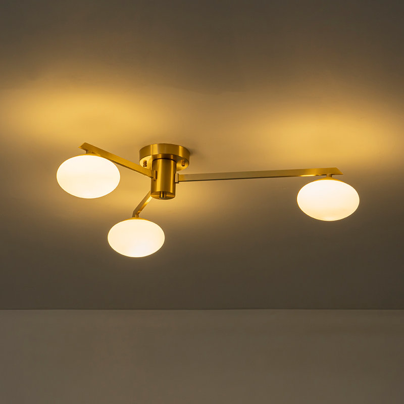 Priella Mid-century Brass Ellipse Glass Chandelier, 5.9" H x 26.4" W x 26.4" D, 3-Light