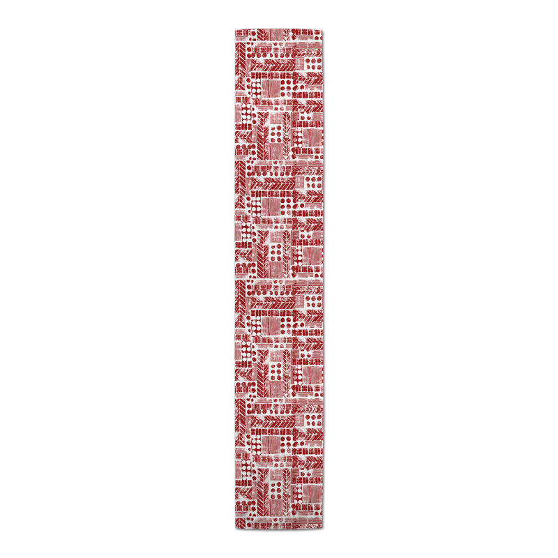 Catharien Rectangle Geometric Polyester Table Runner, 16" D x 72" L, Red