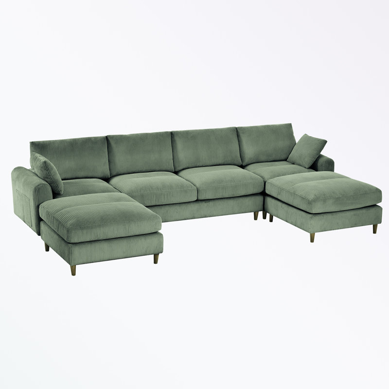 Canapé modulaire en U, Olive Green Corduroy