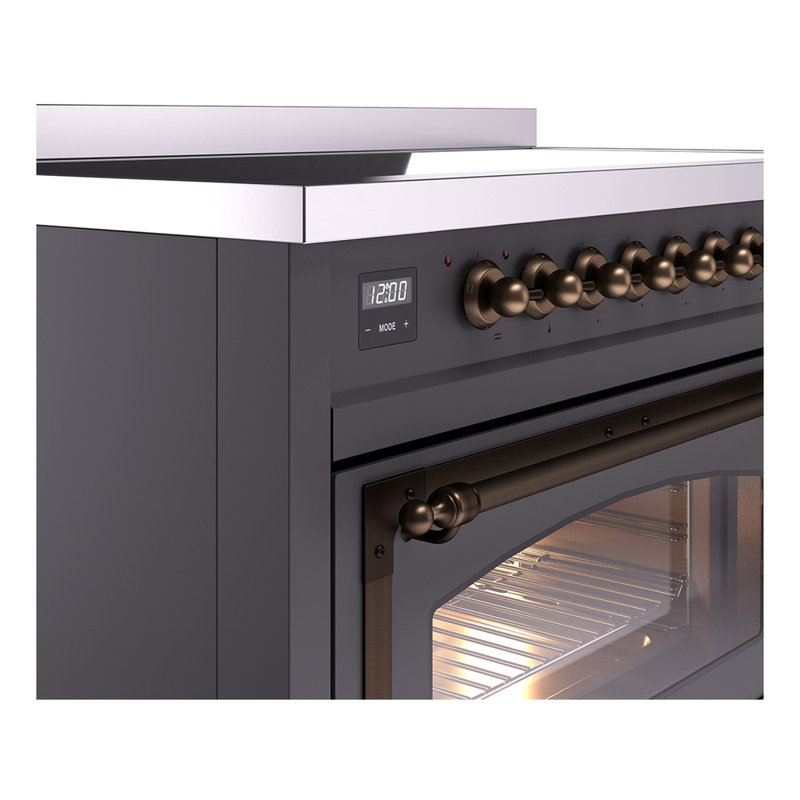 ILVE Nostalgie II Noblesse 48 in Induction Range, 6 Induction Elements (Glass Door), Graphite Matte/Burnished