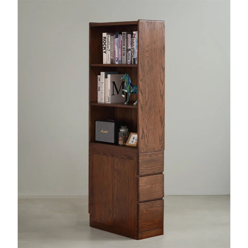 Narrow Solid Wood Display Cabinet with Side Drawers, (3 Shelves) 70.9"H x 25.6"W x 11.8"D, Brown