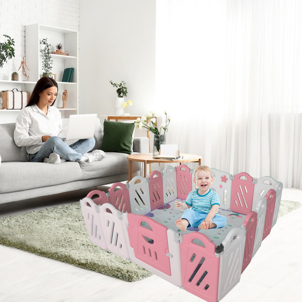 EvoNet 16+2 Panel Baby Playpen, Foldable Playard With Safety Lock Gate ...