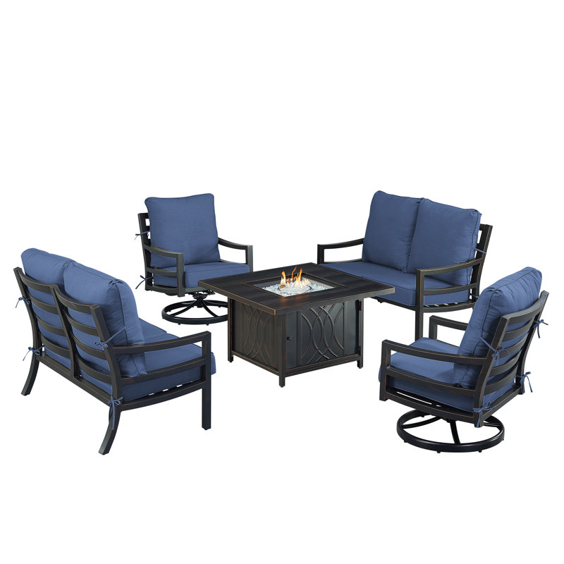 Ensemble de conversation d'extérieur pour 6 personnes avec coussins Ferruccio, Bleu