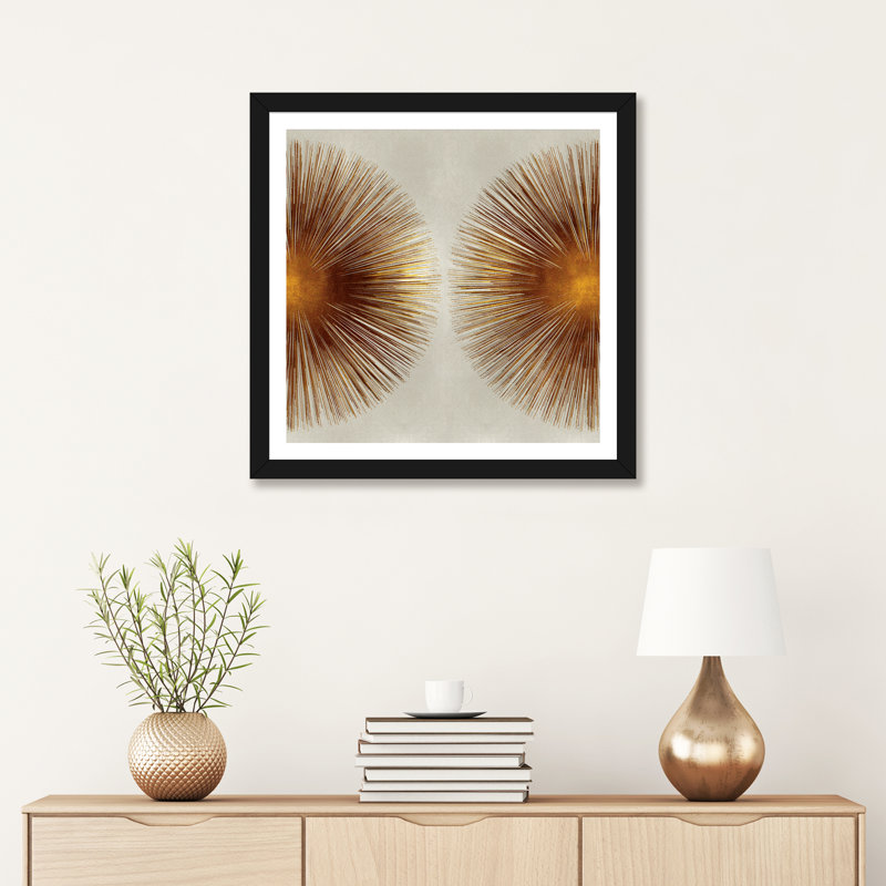 «Bronze Sunburst II» par Abby Young - impression d'art graphique, H 16 po x l 16 po x p 1 po, Papier encadré noir
