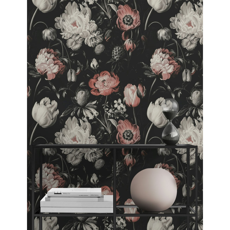 Papier peint floral rétro avec pivoines roses