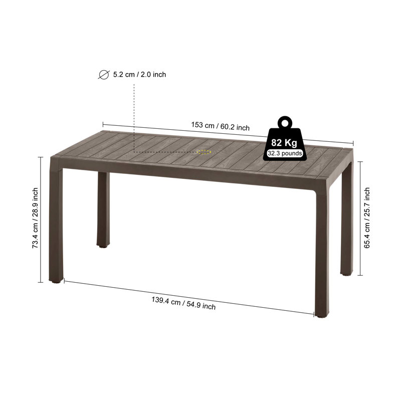 Table de patio 6 places Ebern Designs Waconia, Moka