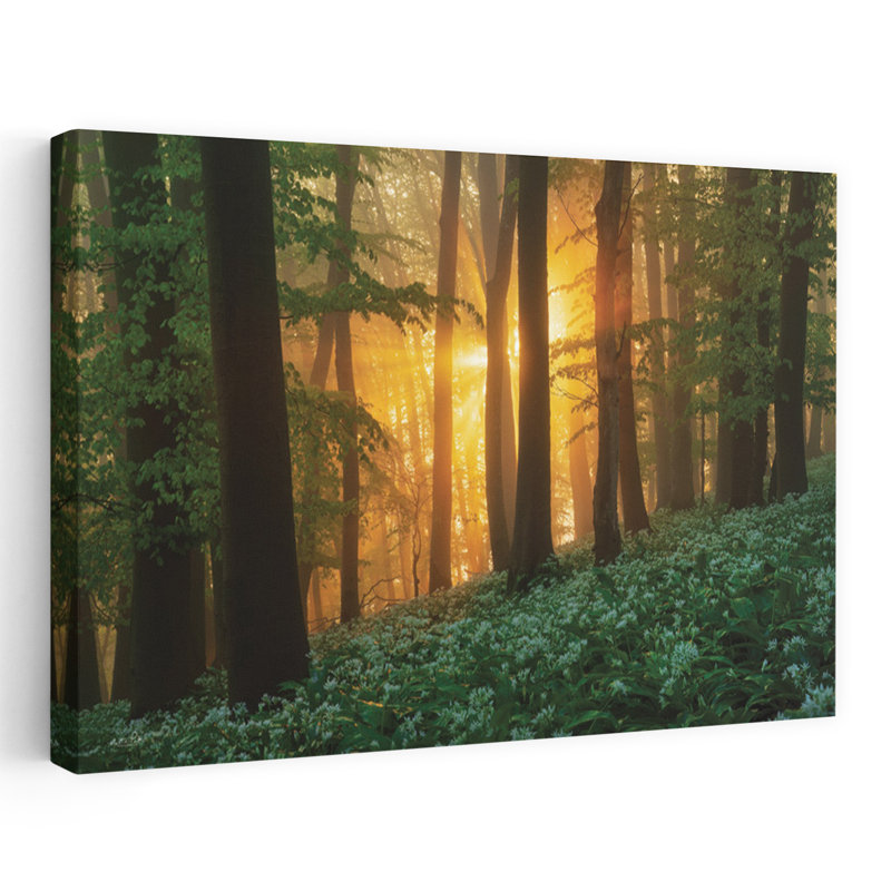 Art de paysage de forêt abstrait contemporain printanier, H 32 po x l 48 po