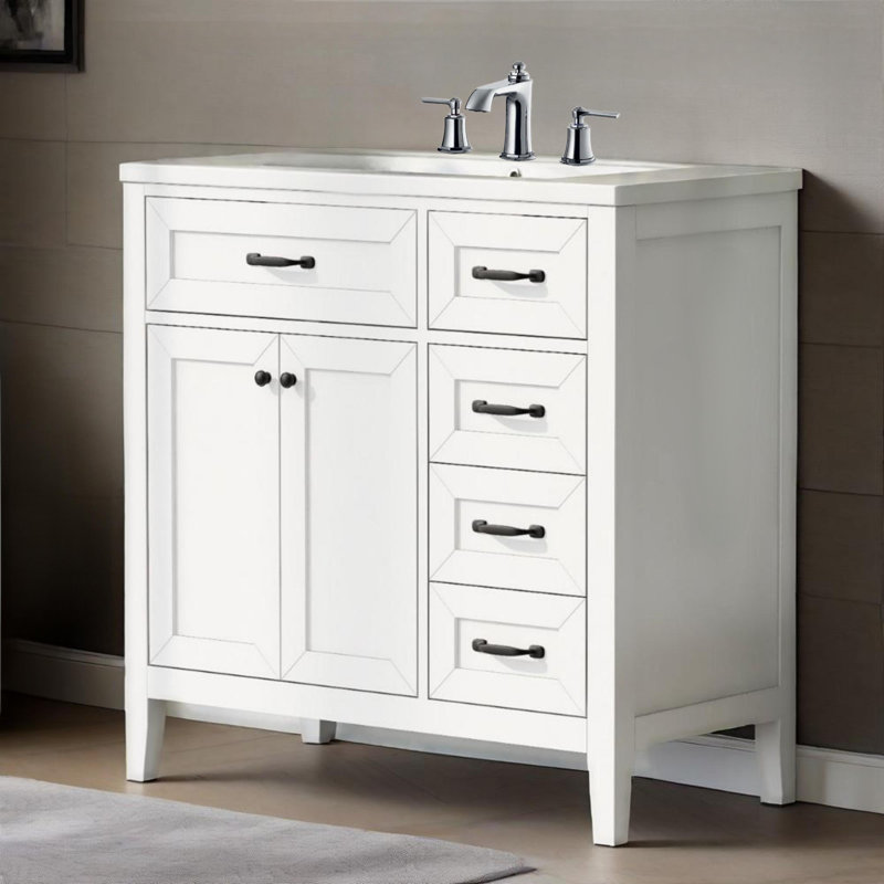 Ensemble de meuble-lavabo 36 po avec lavabo, armoire de salle de bain avec tiroirs, structure solide et panneau en bois aggloméré
