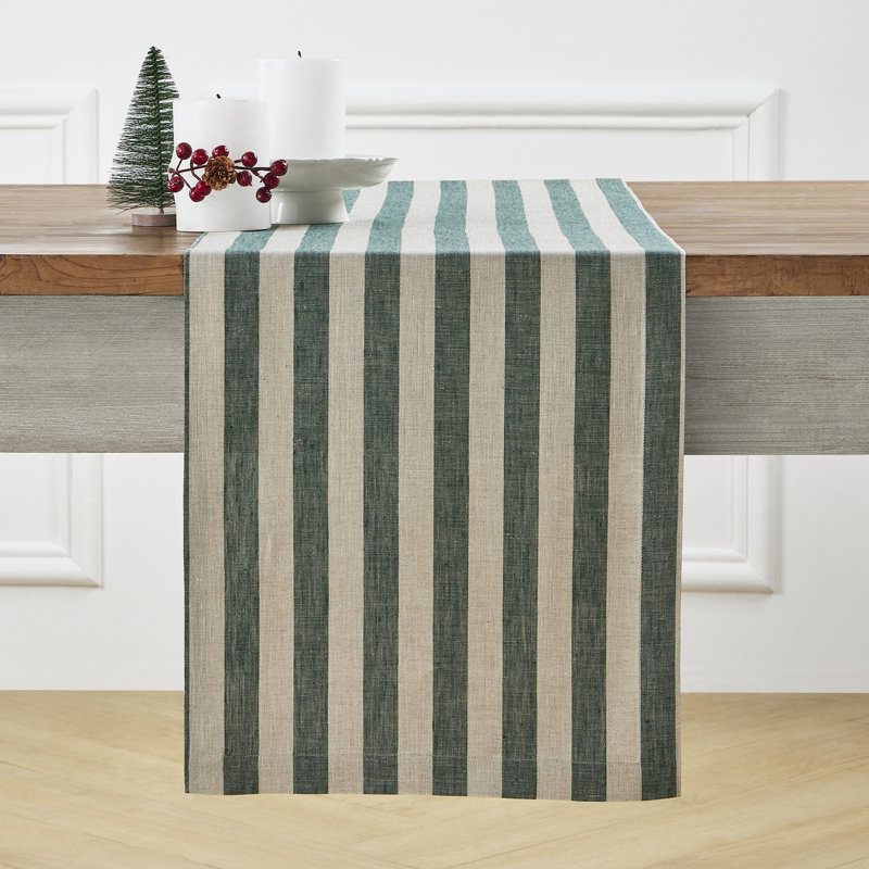 Contempo - 100% Pure Linen Table Runner, 90" x 14", Black/Natural