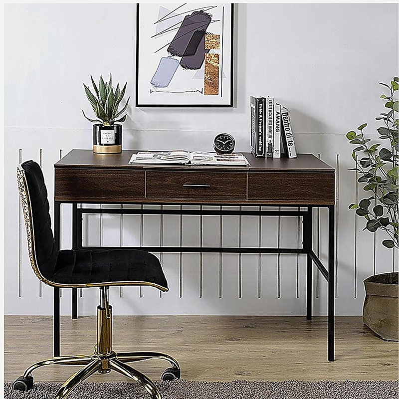 Oak and Black 1 Drawer Desk with USB Port