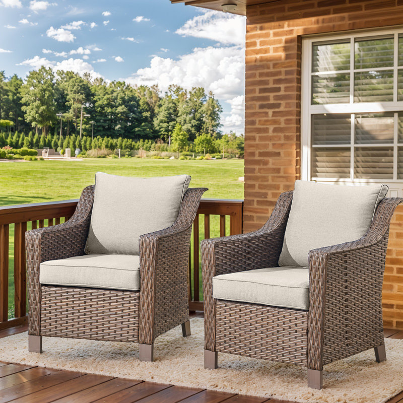 Chaise d'extérieur en osier avec coussins Littlerock (ensemble de 2), Beige
