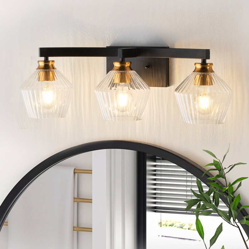 Éclairage pour salle de bain 3 lumières / 4 lumières noir mat moderne avec abat-jour en verre nervuré, 3