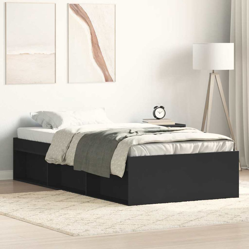 Afriani Storage Bed, Black, European Single (90 x 200cm)