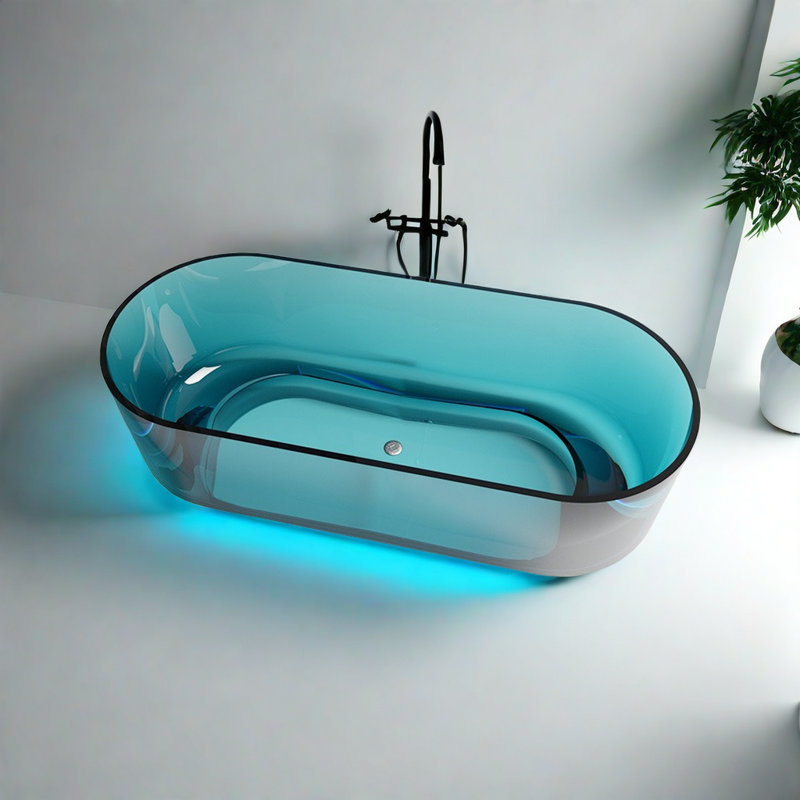 Ensemble de douche et baignoire courbée décalée sans cadre l 67 po H 22 po, Noir