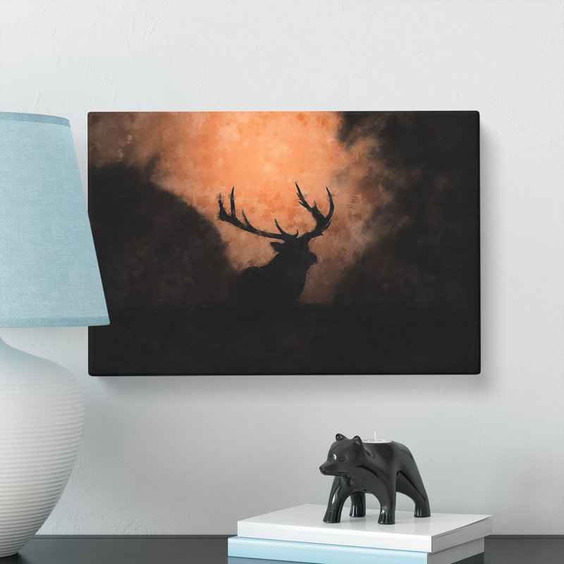 Stag In The Sunset - Wrapped Canvas Painting, 60cm H x 91cm W x 3cm D