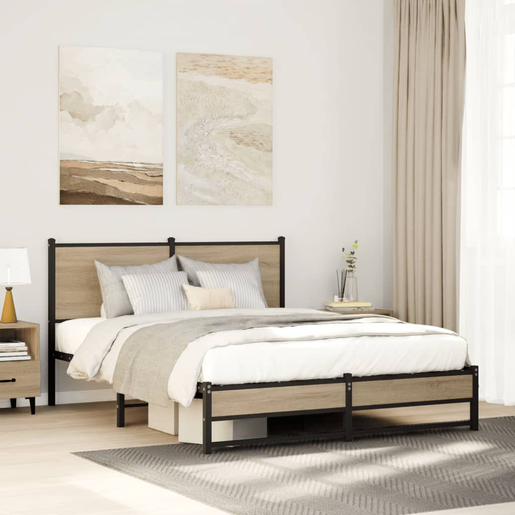 Vidaxl Metal Bed Frame Without Mattress Sonoma Oak 140X200 Cm
