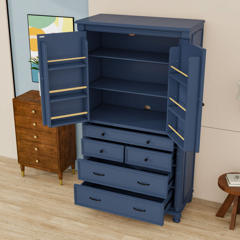 Garde-manger avec armoire de rangement, tiroirs, 2 tablettes réglables et tablettes de porte, Bleu