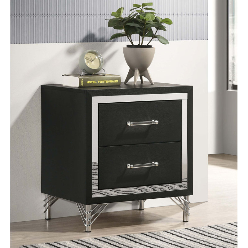 2 Drawers Modern Nightstand Bedside Table, Black