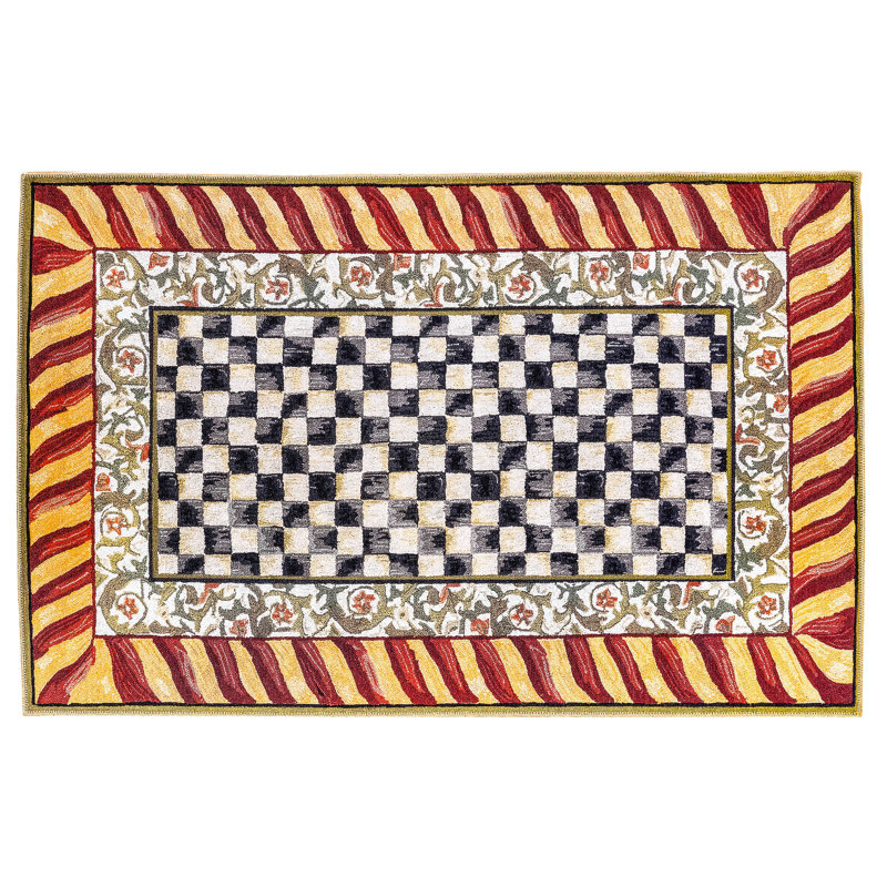 Courtly Check® Red/Gold Washable Rug, Rectangle 5' x 7'6"