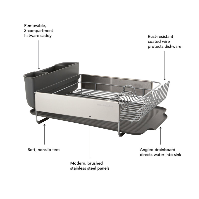 KitchenAid® Full Size Expandable Dish-Drying Rack, Gray, 14.25" H x 15" W x 17.63" D