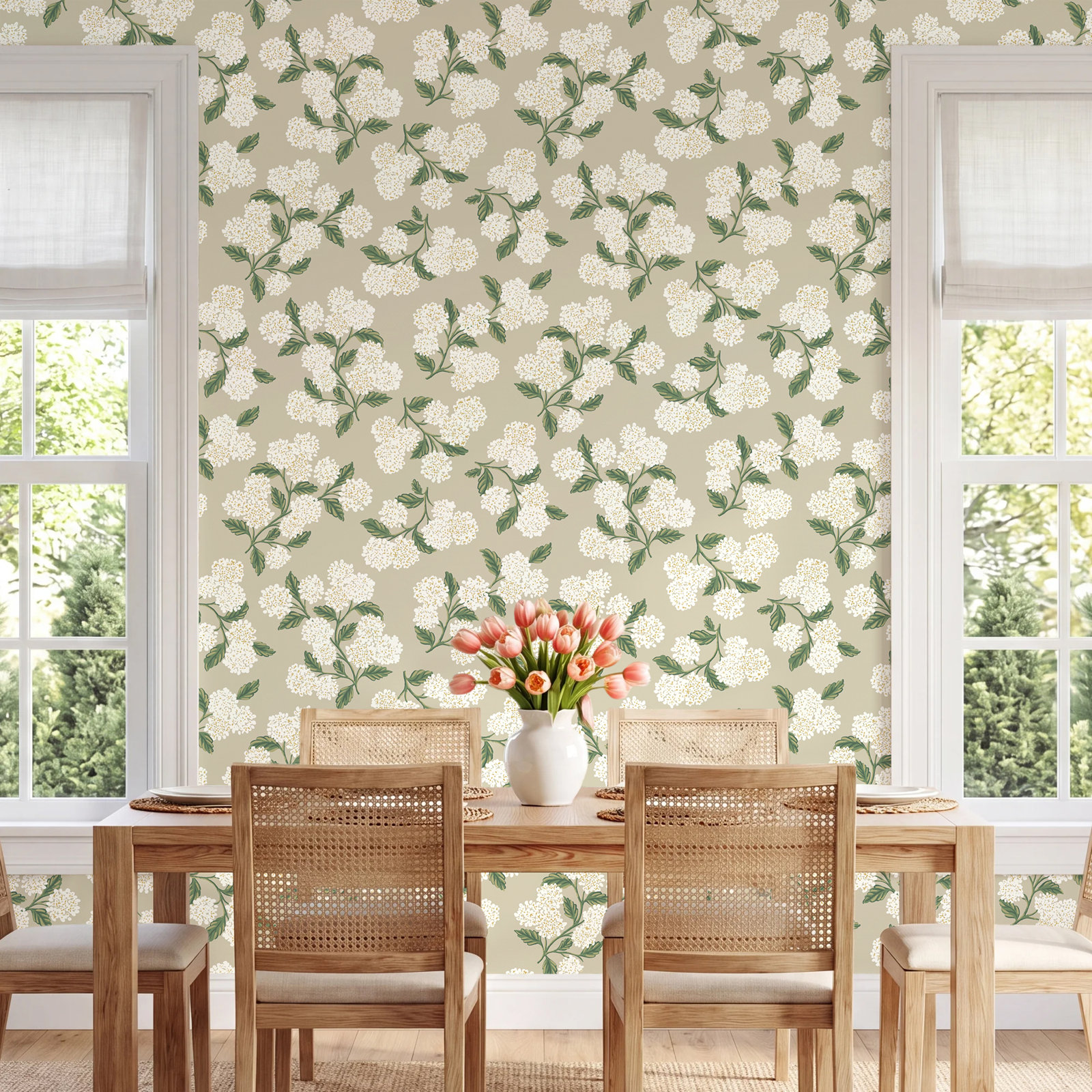 Hydrangea Wallpaper Double Roll, Beige