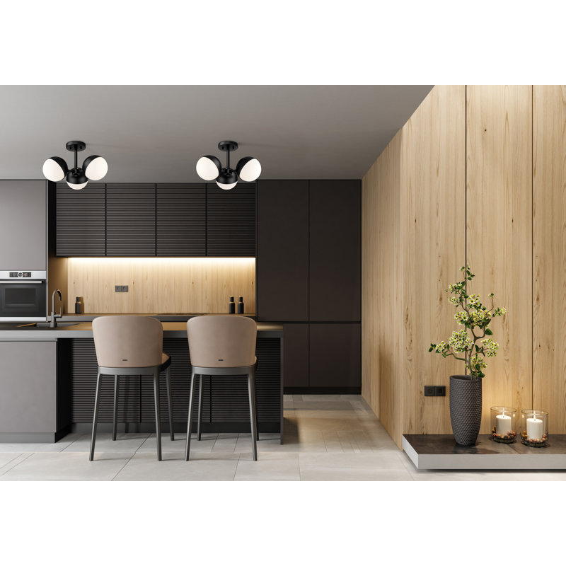 Plafonnier semi-encastré 3 lumières 17,25 po Jarne, Noir mat