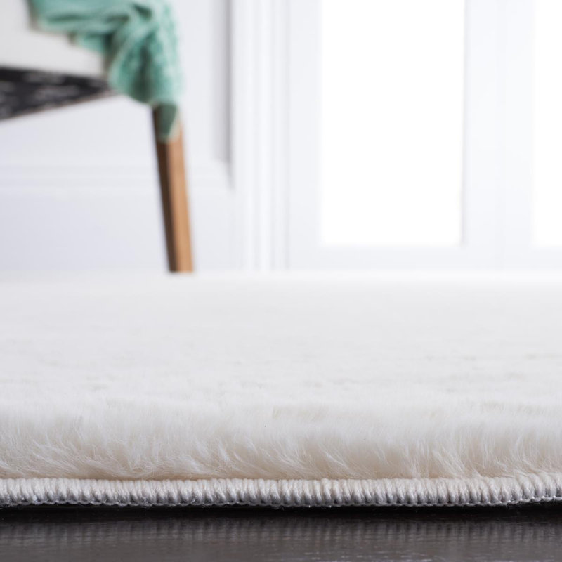 Faux Rabbit Fur Area Rug In Off White, Square 122cm