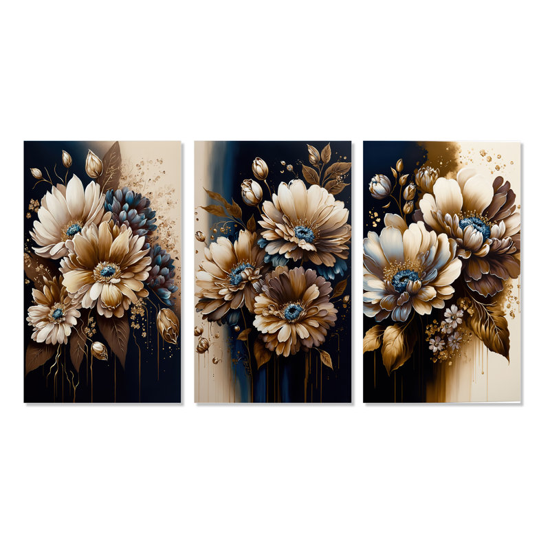 «Brown Daisy Bunch», 3 pièces sur toile, Toile tendue, H 40 po x l 60 po