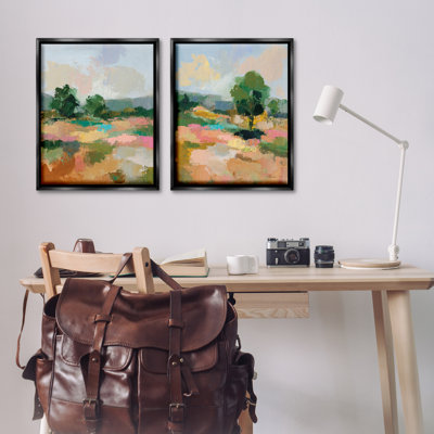 «Spring Field Abstract Landscape», ensemble de 2 toiles flottantes encadrées par Silvia Vassileva