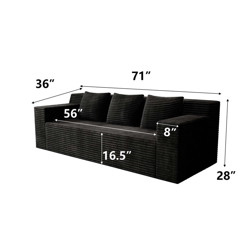 Ensemble de canapé 71 pièces en velours côtelé 71 pouces, confort d'assise profond, aucun assemblage requis, idéal pour les salons et les appartements