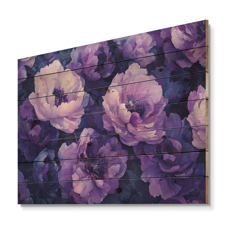 Pivoines mauves, danse de l'élégance II - art mural en bois pivoines - sur bois de pin naturel, H 34 po x l 44 po x P 0,78 po