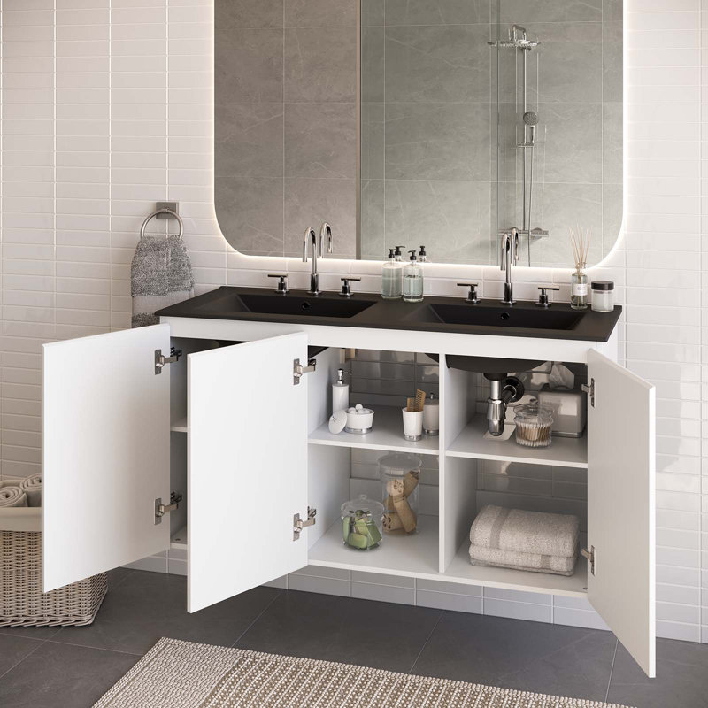Ensemble de meuble-lavabo double 48 po Bryn par Modway, Noir, Blanc