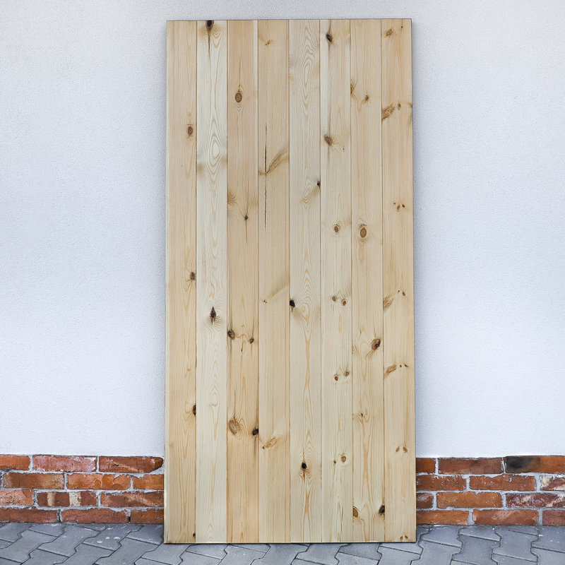 Khanh Solid Pine Sliding Door, Natural