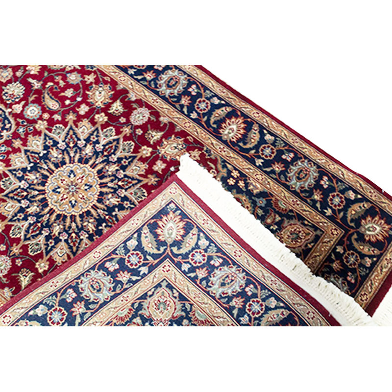 Tapis vin et bleu marine de haute qualité noué à la main