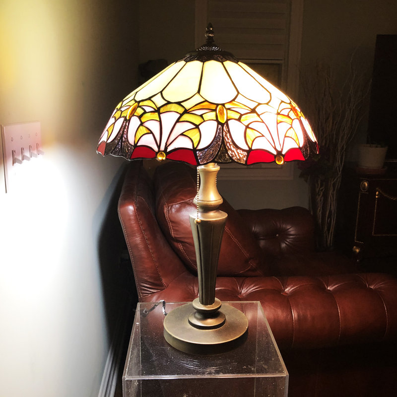 Lampe de bureau élégante 2 lumières Fixturedisplays® Tiffany style abat-jour 16 pouces15719