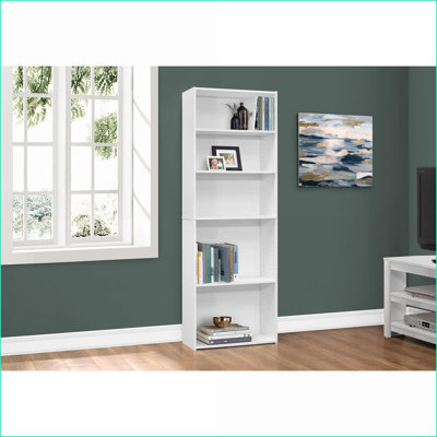 Bibliothèque à 6 niveaux de style transitionnel H 72 "avec tablettes réglables | Blanc neige | Panneau de particules