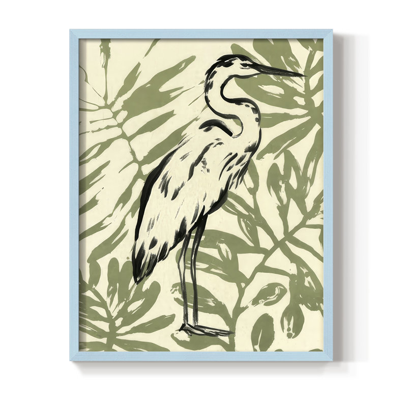 Retro Parlor Heron I, reproduction encadrée - bois massif, H 21 po x l 17 po, Bleu