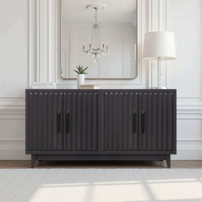 Armoire à quatre portes Radiance 64 pouces, aucun assemblage requis, Noir