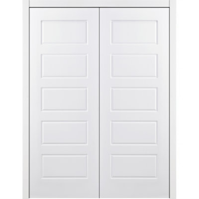 Double porte intérieure stratifiée blanche 5 panneaux