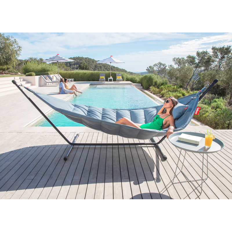 Gray Taupe Olefin Double Hammock with Metal Stand