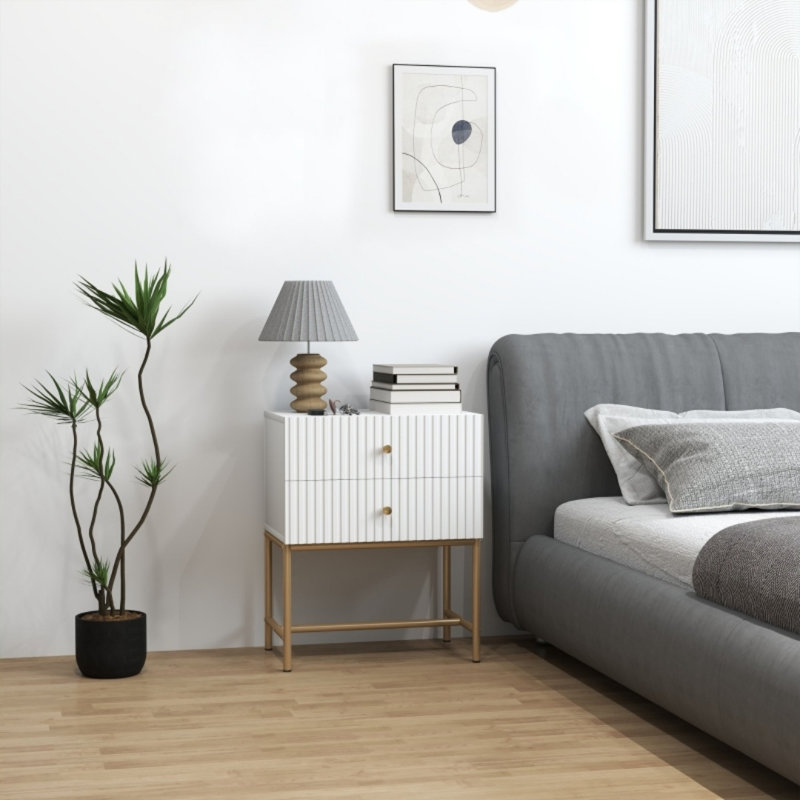 48cm W Engineered Wood Bedside Table, White
